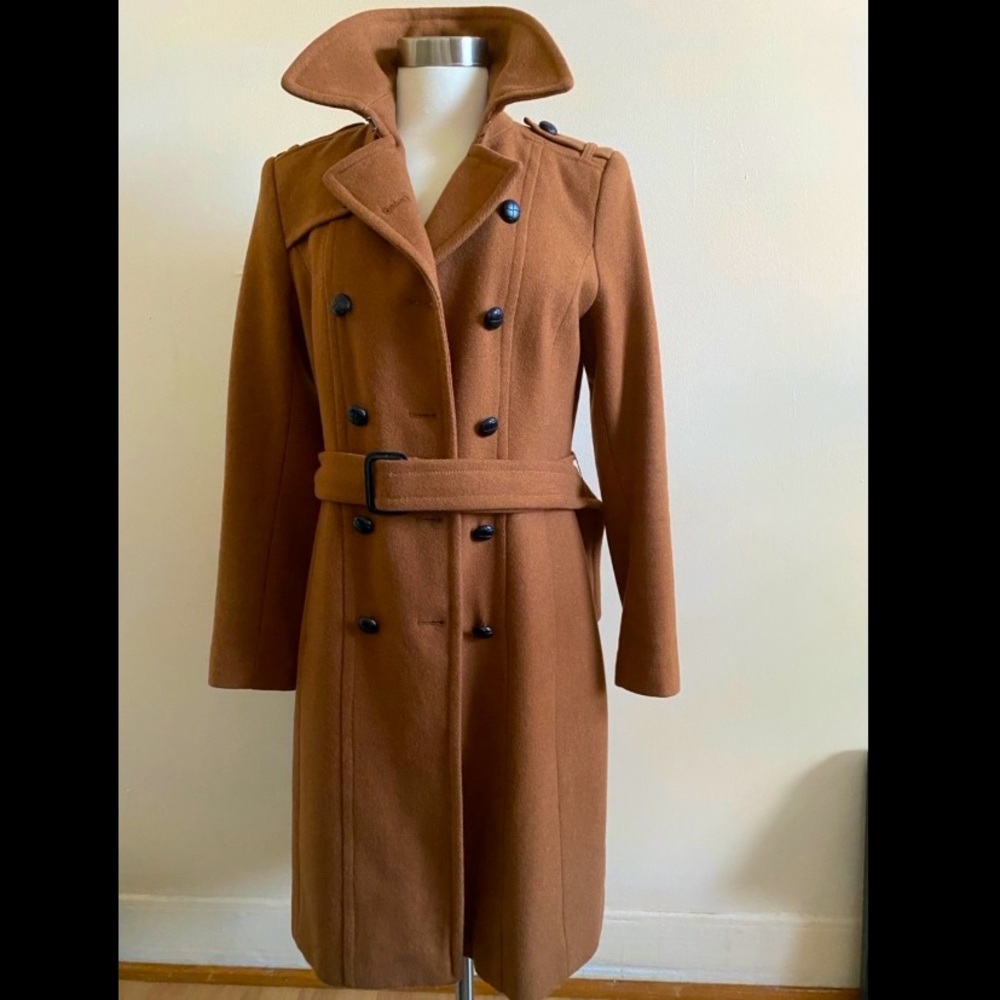 EXPRESS: Long-length tan wool-blend, trench style winter coat XS
